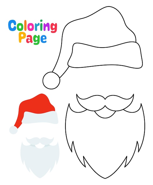 Coloring page with Beard with christmas hat for kids