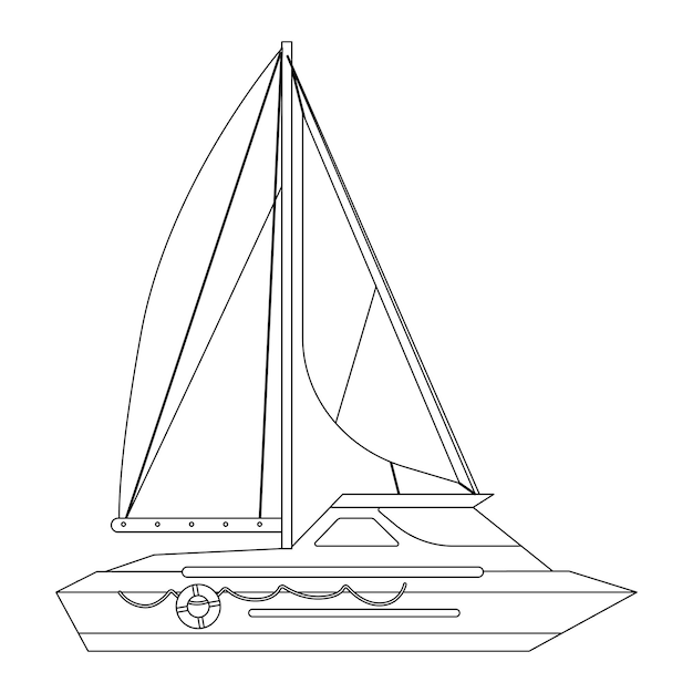 Coloring page with boat for kids Cool cruise ship cartoon vector illustration for children