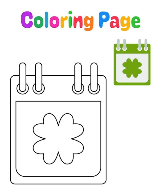 Coloring page with Calendar with Clover for kids