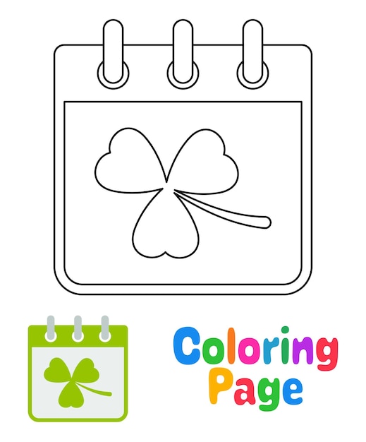 Coloring page with Calendar with Clover for kids