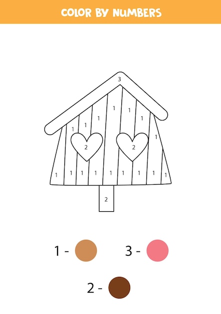 Coloring page with cartoon birdhouse Color by numbers Math game for kids