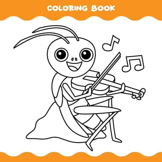 Coloring Page With Cartoon Grasshopper