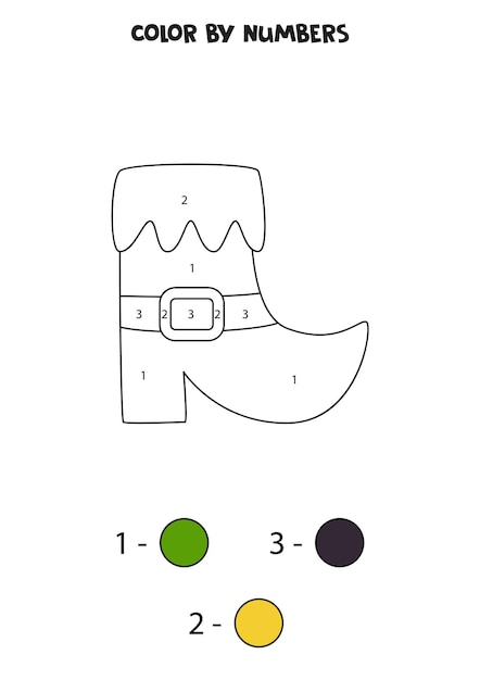 Coloring page with cartoon leprechaun boot Color by numbers Math game for kids