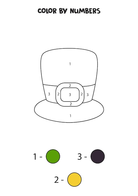 Coloring page with cartoon leprechaun hat Color by numbers Math game for kids