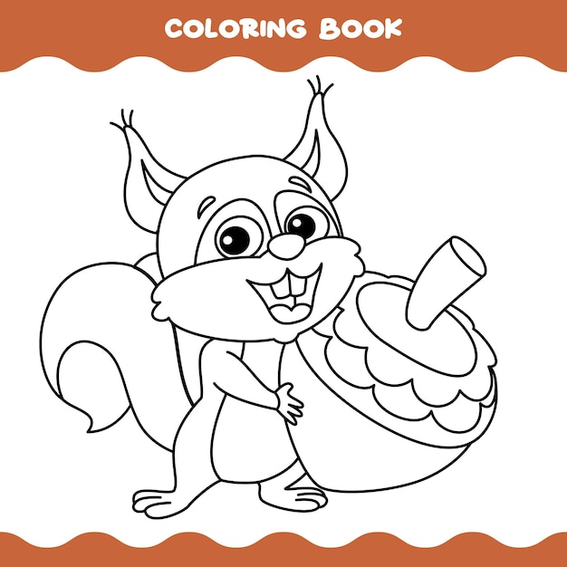 Coloring Page With Cartoon Squirrel