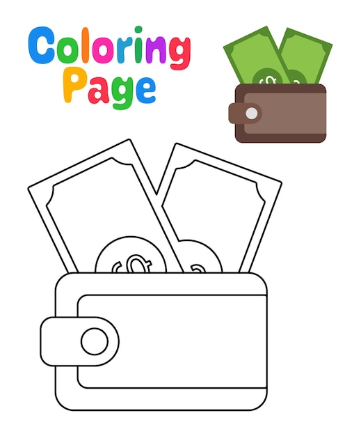 Coloring page with Cash Wallet for kids