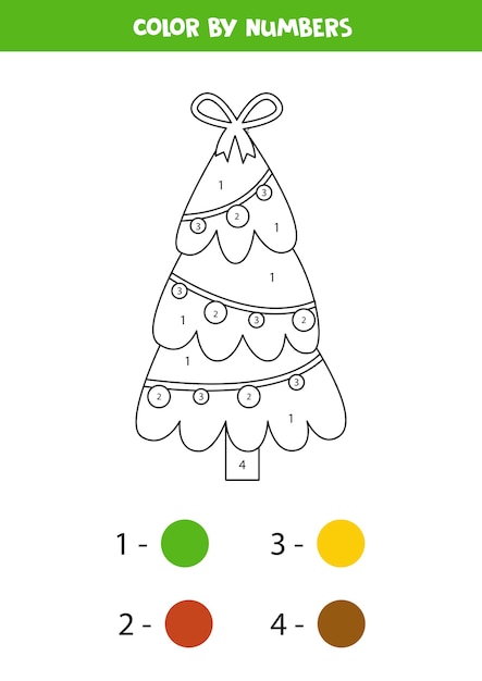 Coloring page with Christmas fir tree. Color by numbers. Math game.