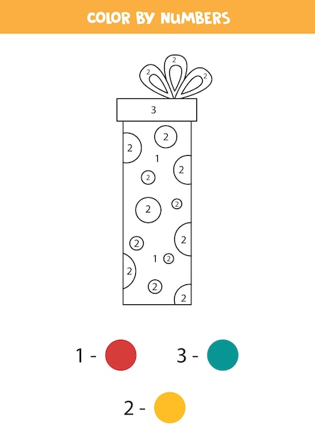 Coloring page with Christmas present box. Educational coloring game for kids.