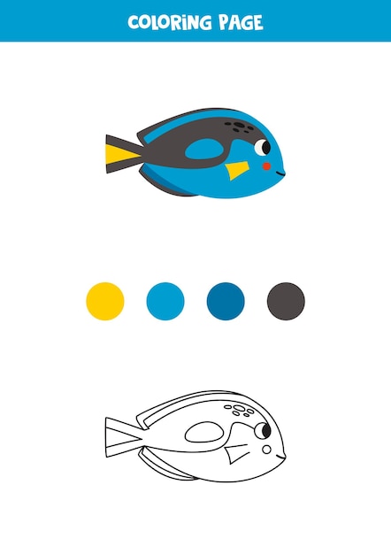 Coloring page with cute blue tang fish Worksheet for children