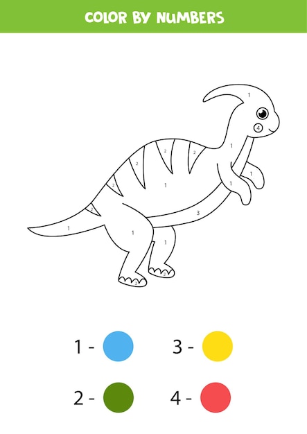 Coloring page with cute cartoon dinosaur. Color by numbers.