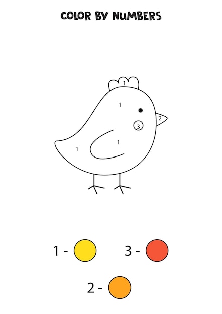 Coloring page with cute Easter chicken Color by numbers Math game for kids