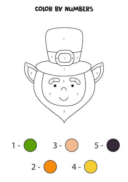 Coloring page with cute leprechaun. Color by numbers. Math game for kids.