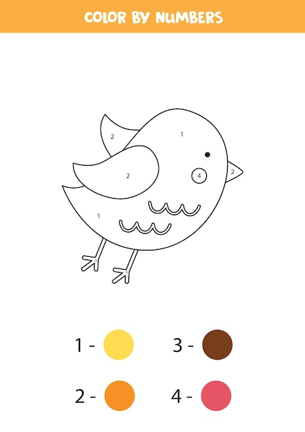 Coloring page with cute spring bird Color by numbers Math game for kids