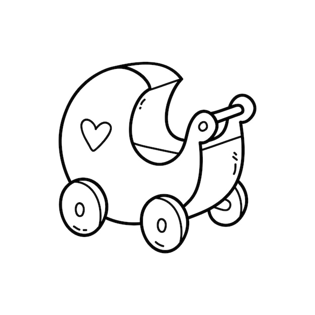 Coloring page with doodle doll pram