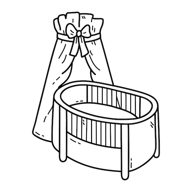 Coloring page with doodle nursery cradle