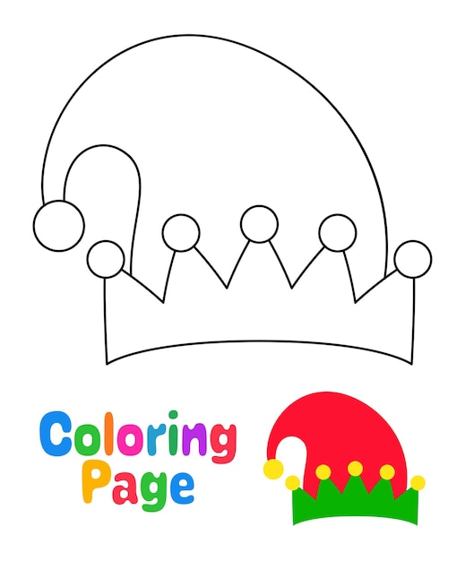 Coloring page with Elf hat for kids