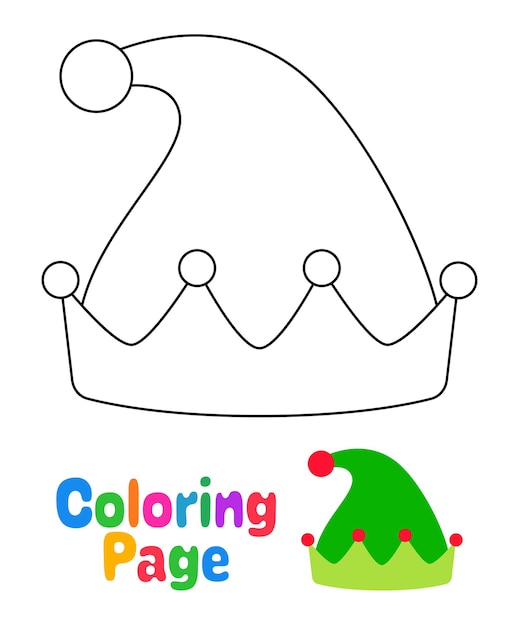 Coloring page with Elf hat for kids