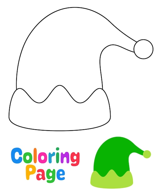 Coloring page with Elf hat for kids