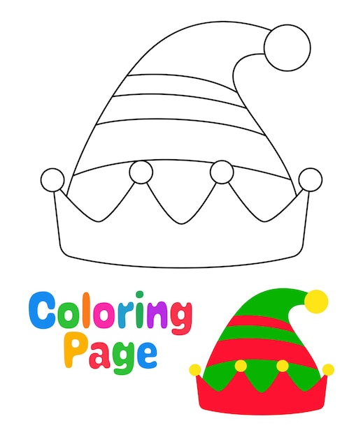 Coloring page with Elf hat for kids