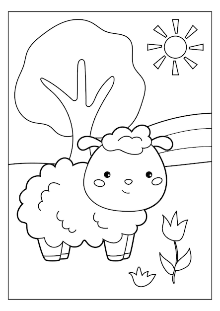 Coloring page with farm animal sheep