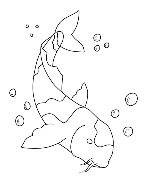 Coloring page with Hand drawn koi outline illustration