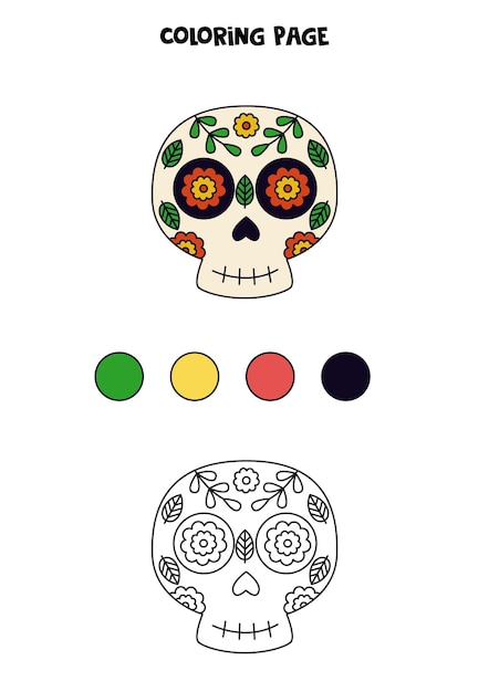 Coloring page with hand drawn Mexican skull Worksheet for children