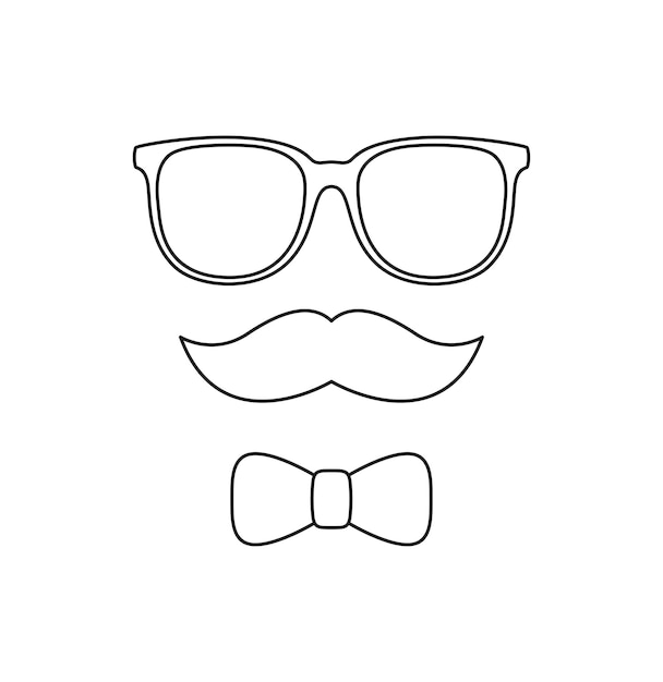 Coloring page with Mustache Bow Tie and Glasses for kids