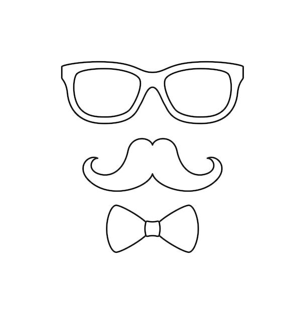 Coloring page with Mustache Bow Tie and Glasses for kids