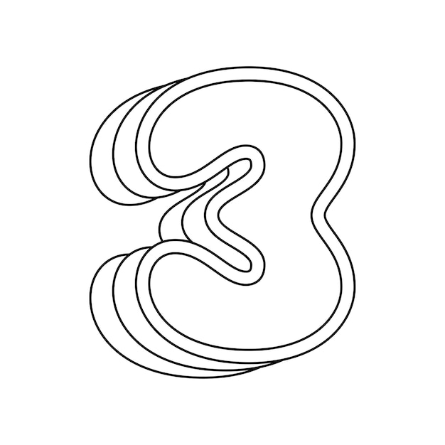 Coloring page with Number 3 for kids