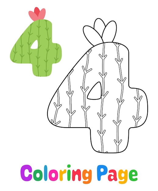 Coloring page with Number 4 for kids