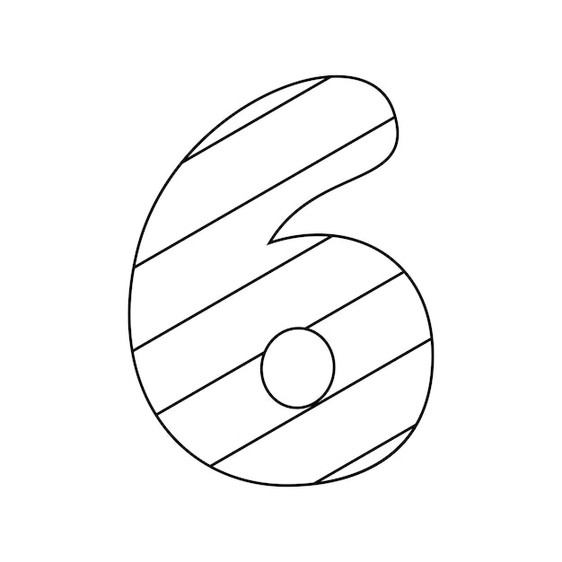 Coloring page with Number 6 for kids