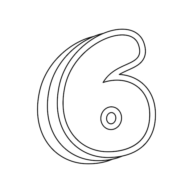 Coloring page with Number 6 for kids