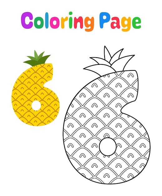 Coloring page with Number 6 for kids