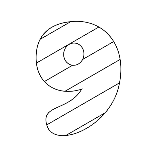 Coloring page with Number 9 for kids