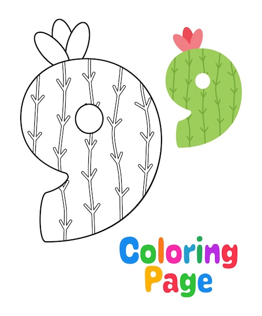 Coloring page with Number 9 for kids