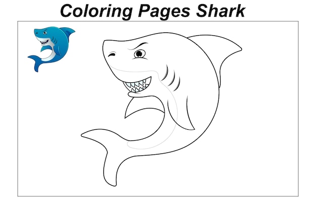 Coloring pages baby shark cute fish underwater illustration in a cartoon