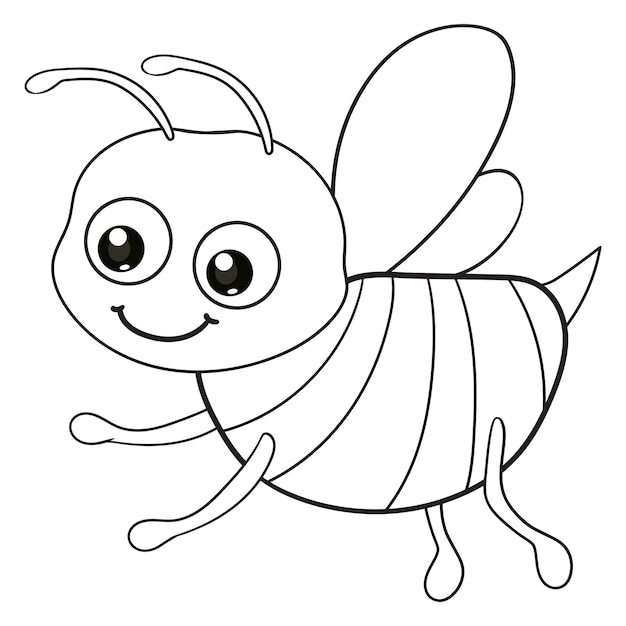 Coloring pages or books for kids cute bee cartoon black and white