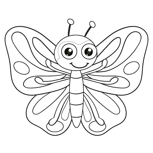 Coloring pages or books for kids cute butterfly cartoon black and white