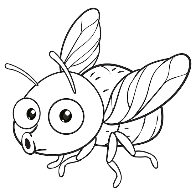 Coloring pages or books for kids cute fly cartoon isolated on black and white