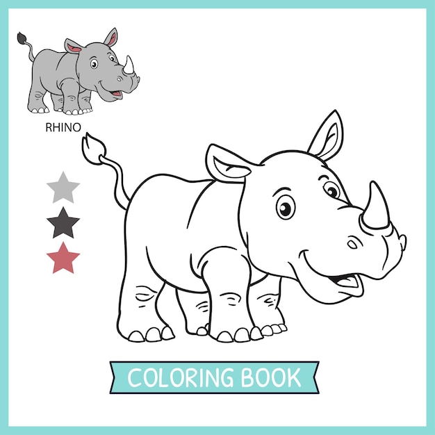 Coloring pages or books for kids cute rhino illustration