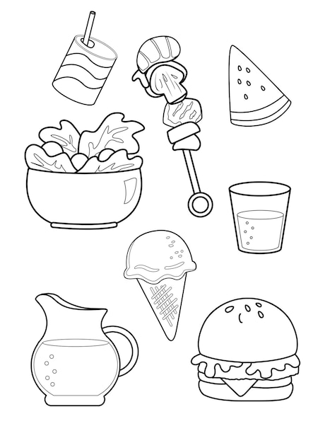 Coloring Pages for Kids A4 page Food Theme