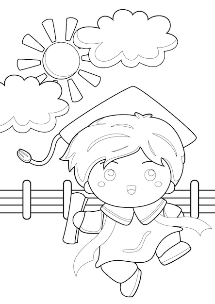 Coloring Pages for Kids A4 page Kids Graduation Theme