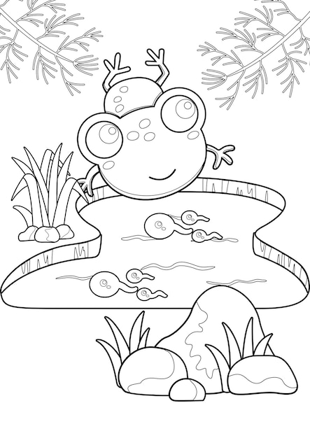 Coloring Pages for Kids A4 page in a Pond Theme