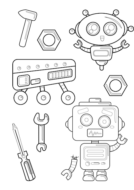 Coloring Pages for Kids A4 page Robot Theme