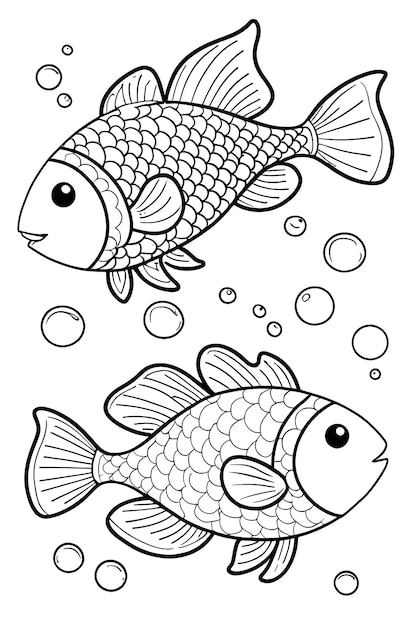 Vector coloring pages for kids fish vector coloring page