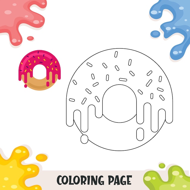 Coloring pages for kids with donuts illustration