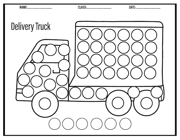 Coloring Pages Transportation Vehicle Dot Markers Coloring For kids.