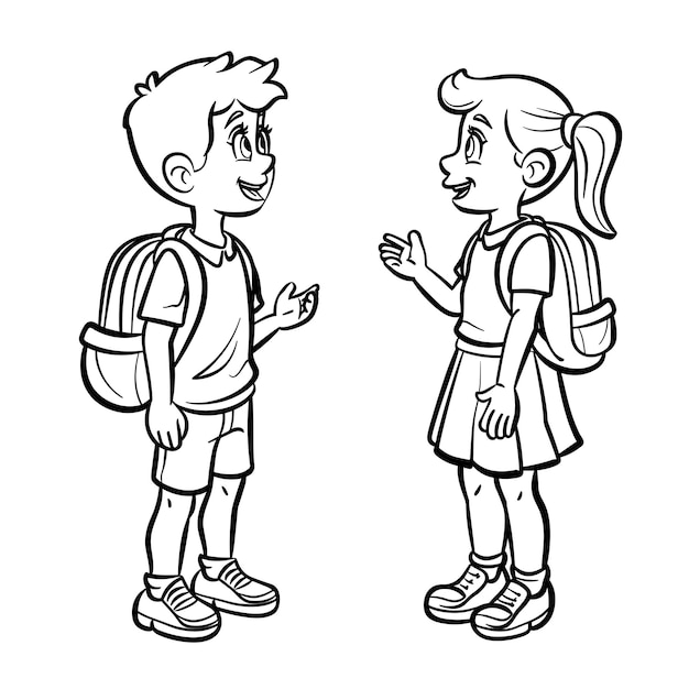 Coloring picture of two children talking