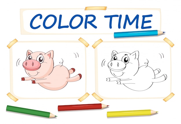 Coloring template with cute pig