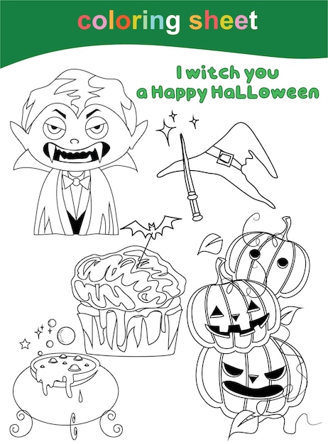 Coloring worksheet for children. Coloring Halloween worksheet page. Fun activity for kids.